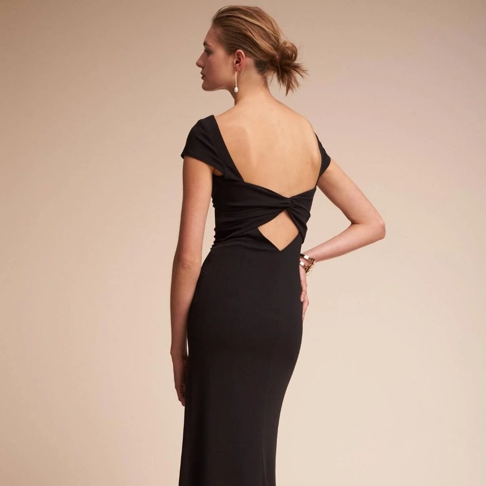 Anthropologie x Katie May Navy Madison back bow gown dress